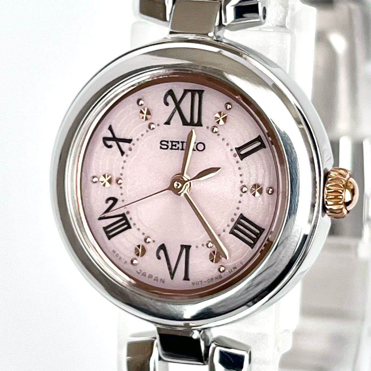【稼働】磨き済み セイコー SEIKO レディース 腕時計 ソーラー 美品 ピンク文字盤 ゴールド s2103