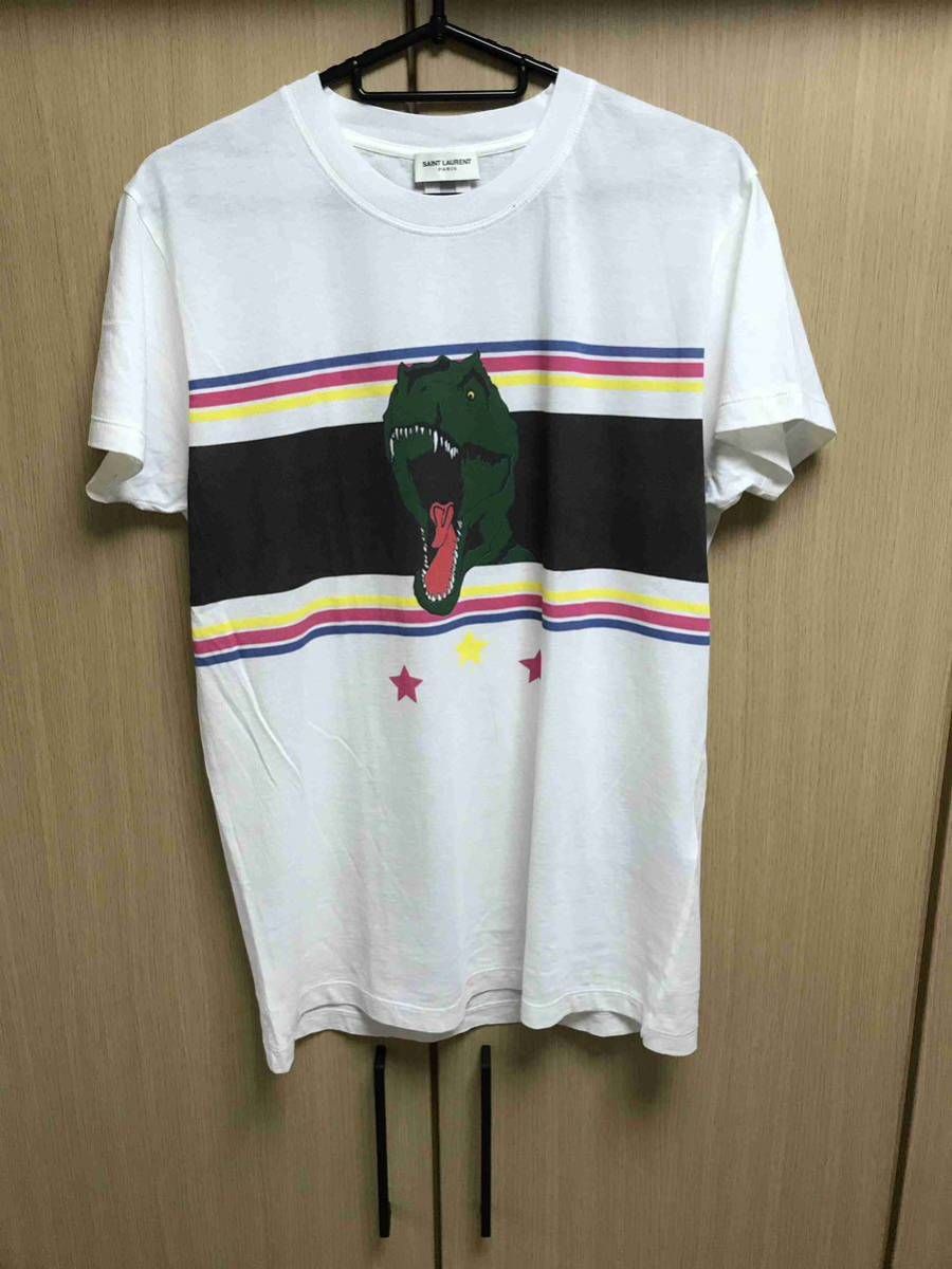 正規 17SS SAINT LAURENT PARIS サンローラン パリ Hedi Slimane エディ期 ダイナソー 恐竜 Tシャツ 白 XS 45150 YB1DF