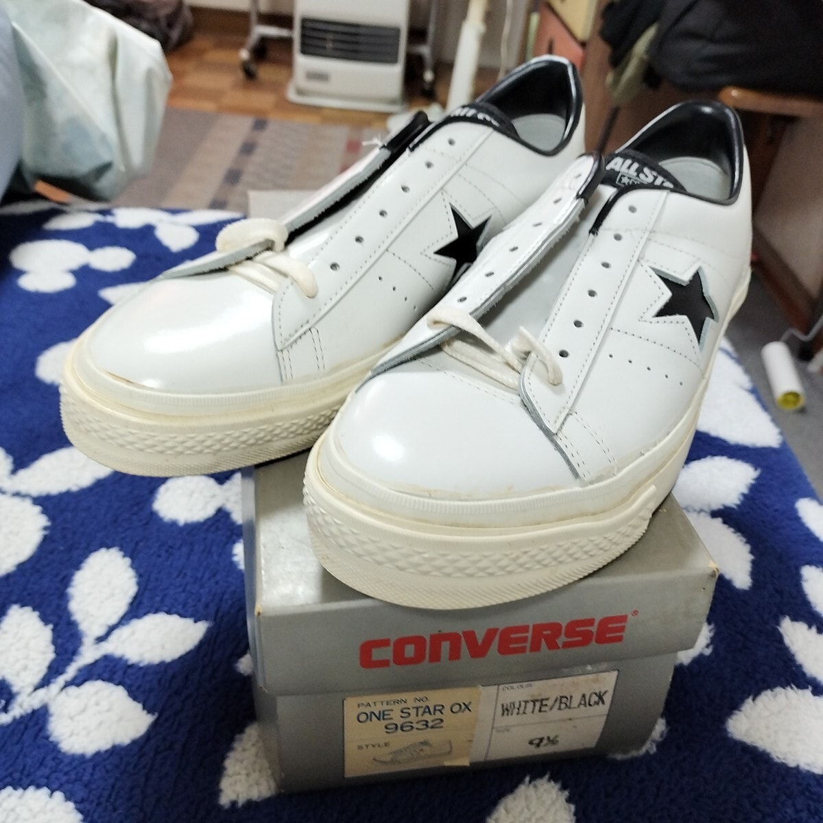 80s 90s 未使用デッドストック コンバース ワンスター 白/黒 日本製 銀箱バーコード無し ヴィンテージ 28cm converse one star ox