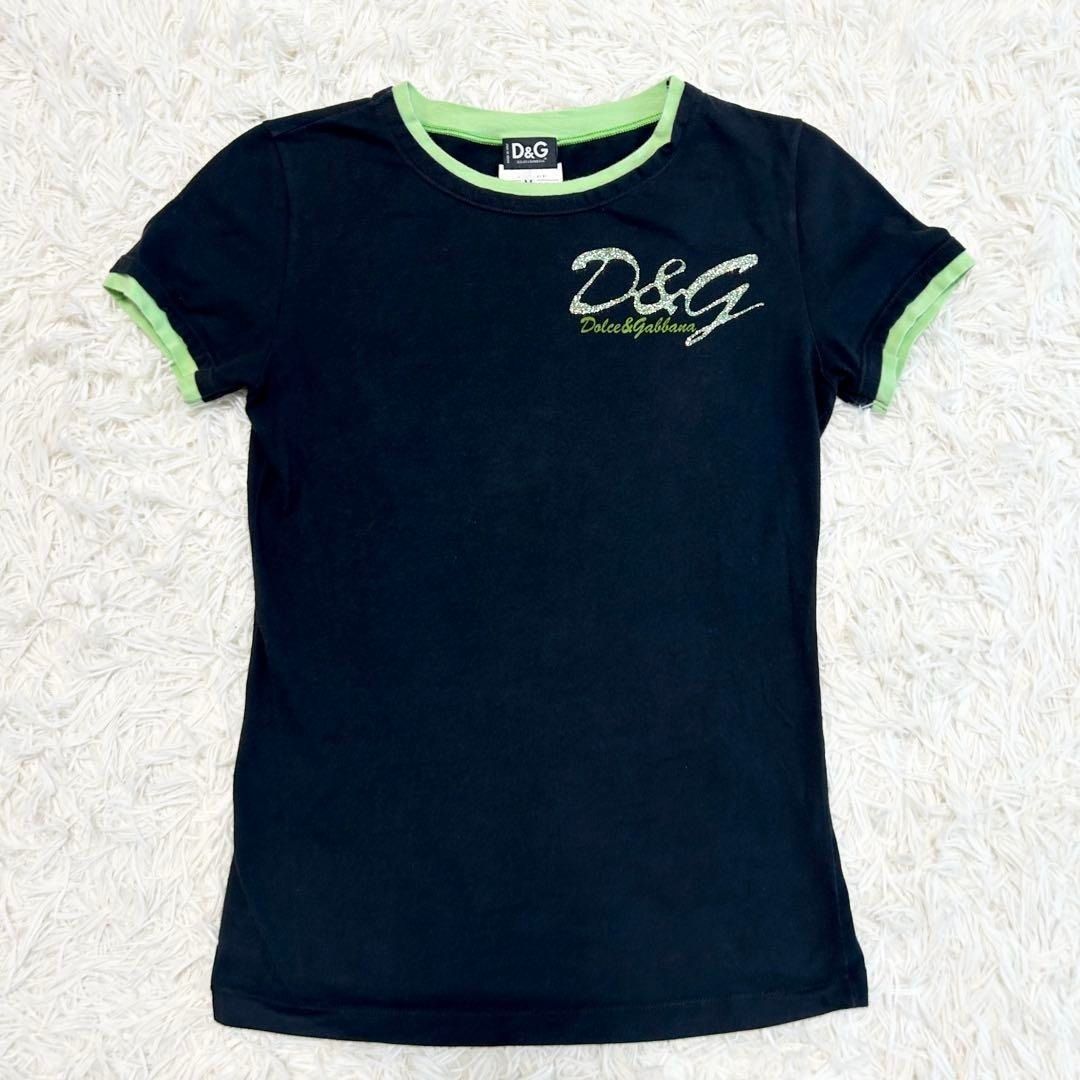 美品 D&G ドルチェ&ガッバーナ Tシャツ 黒 緑 ロゴ 半袖 M