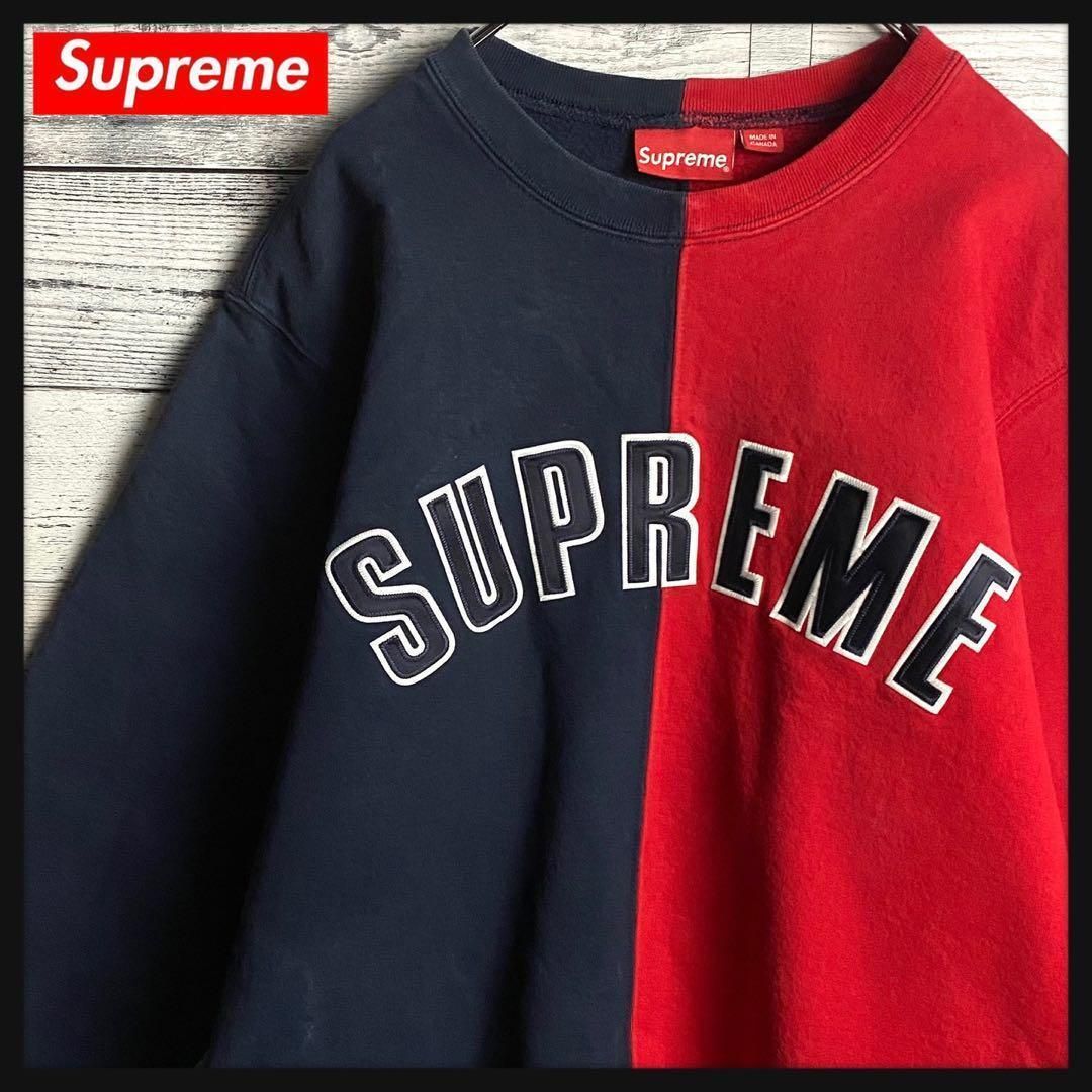 Supreme スウェット アーチロゴ 刺繍 バイカラー クルーネック 希少品 目立った傷や汚れなし】【希少カラー】シュプリーム☆アーチロゴ