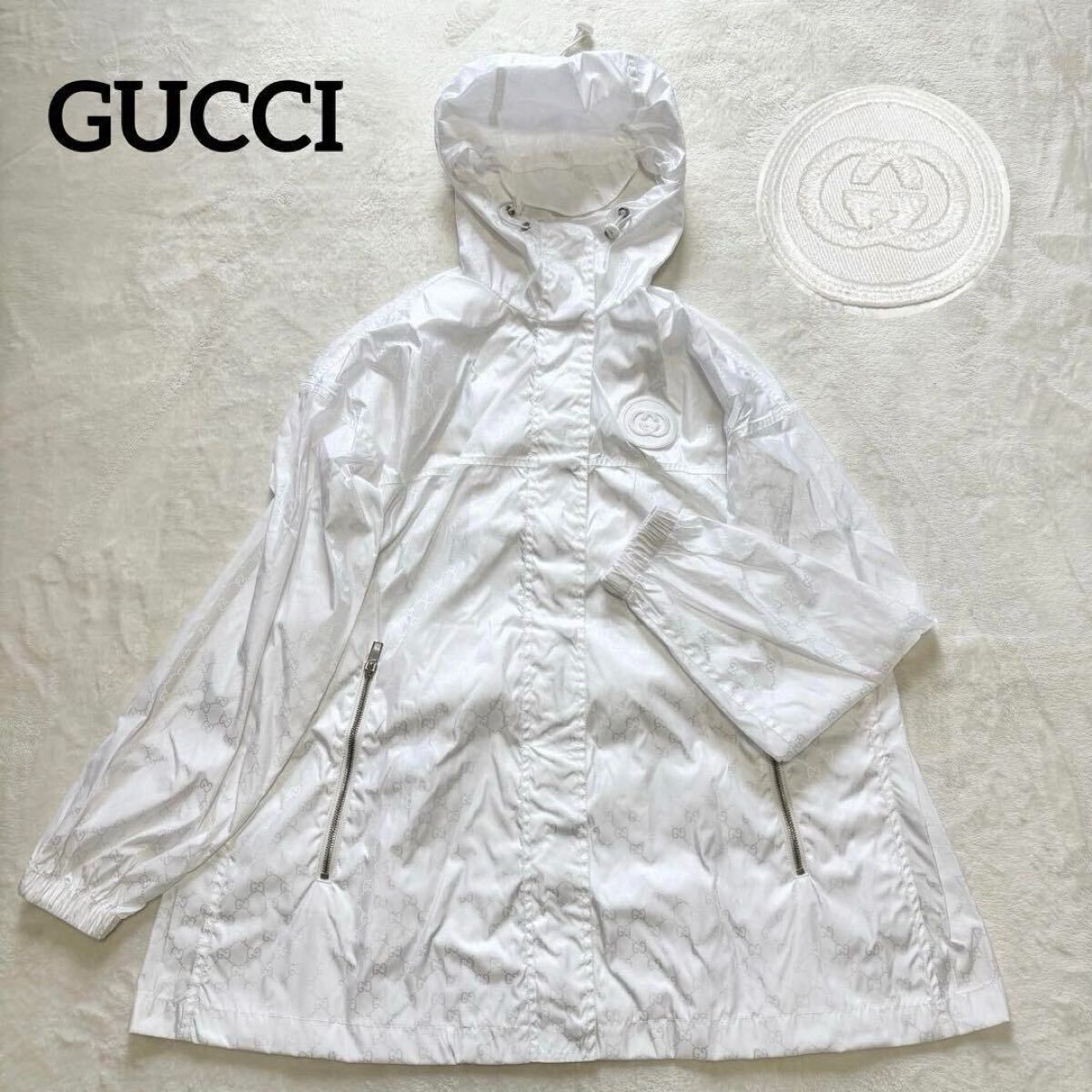 極美品 GUCCI グッチ 23SS ナイロンジャケット 36 GG ジャカード ワッペン ロゴ レディース アウター フーディ ブルゾン