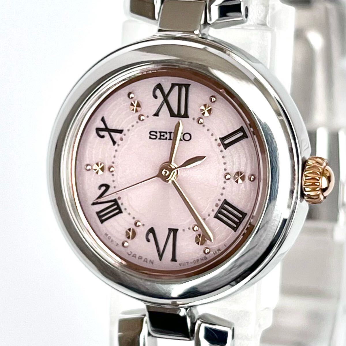 【稼働】磨き済み セイコー SEIKO レディース 腕時計 ソーラー 美品 ピンク文字盤 ゴールド s2103