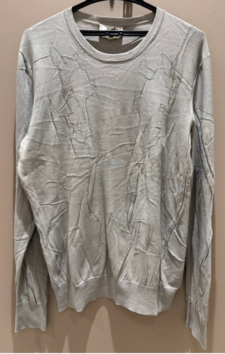 【美品・希少モデル】HERMS エルメス サマーニット 薄手 抽象 馬ステッチ グレー系