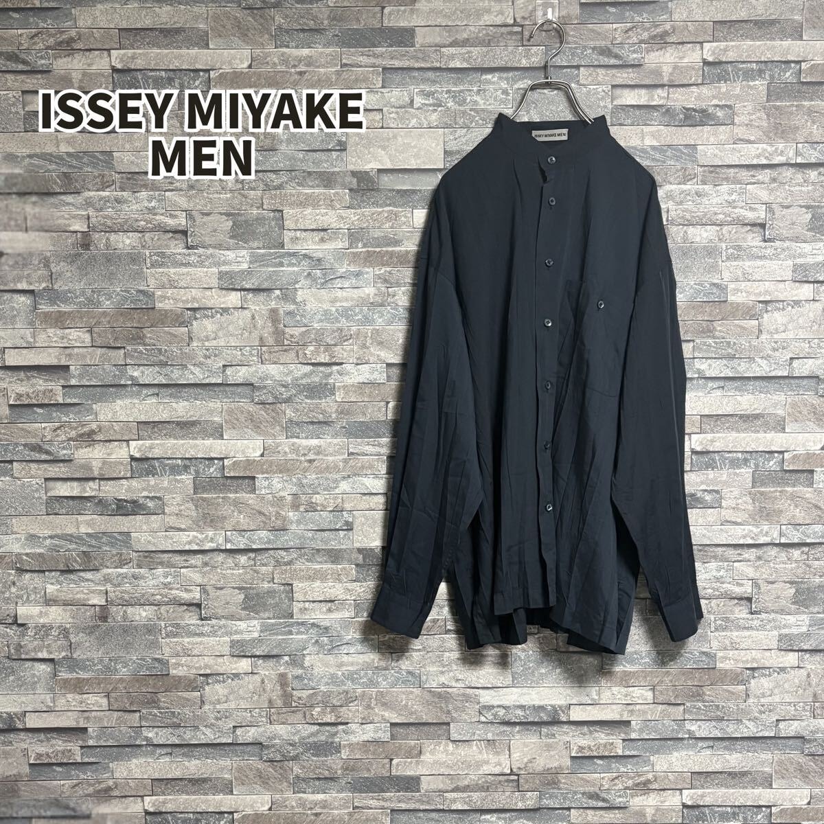 ISSEY MIYAKE MEN スタンドカラープリーツシャツ NVY/XL イッセイミヤケマン 長袖 ネイビー