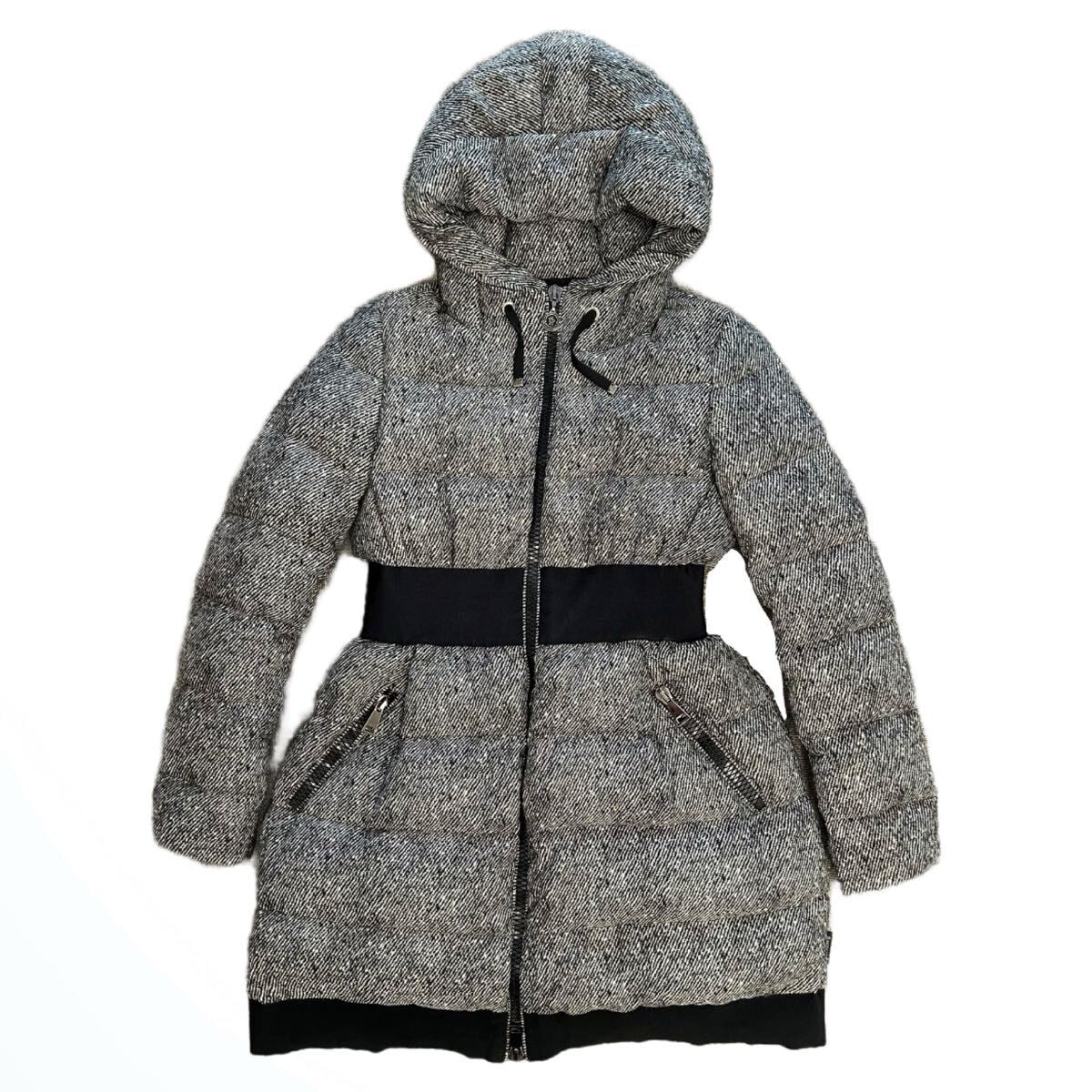 MONCLER モンクレール　ダウンジャケット　PUIVERT　１　グレー　ブラック　ホワイト　ダウンコート　ロング　フード　レディース