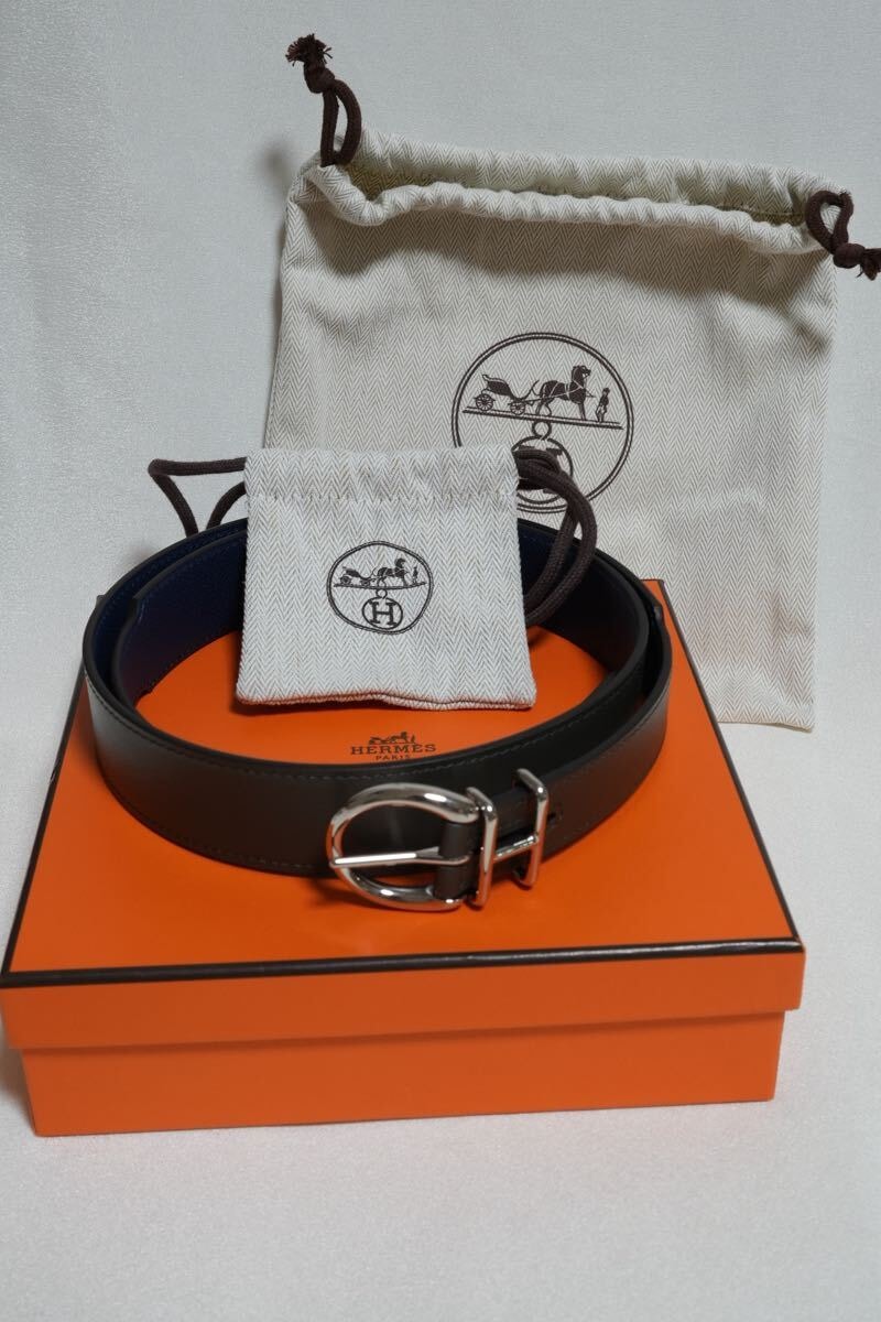 極美品 HERMES エルメスレザーベルト95cm リバーシブルベルト 《トレンチ》 34