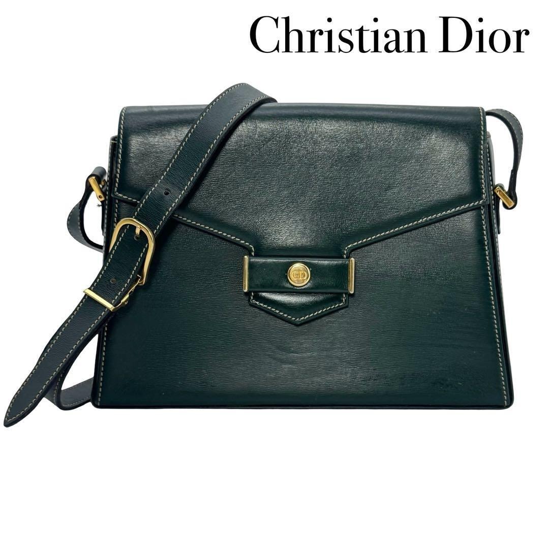 Christian Dior クリスチャンディオール ヴィンテージ CD レザー クロスボディ ショルダーバッグ 斜め掛け レディース ダークグリーン