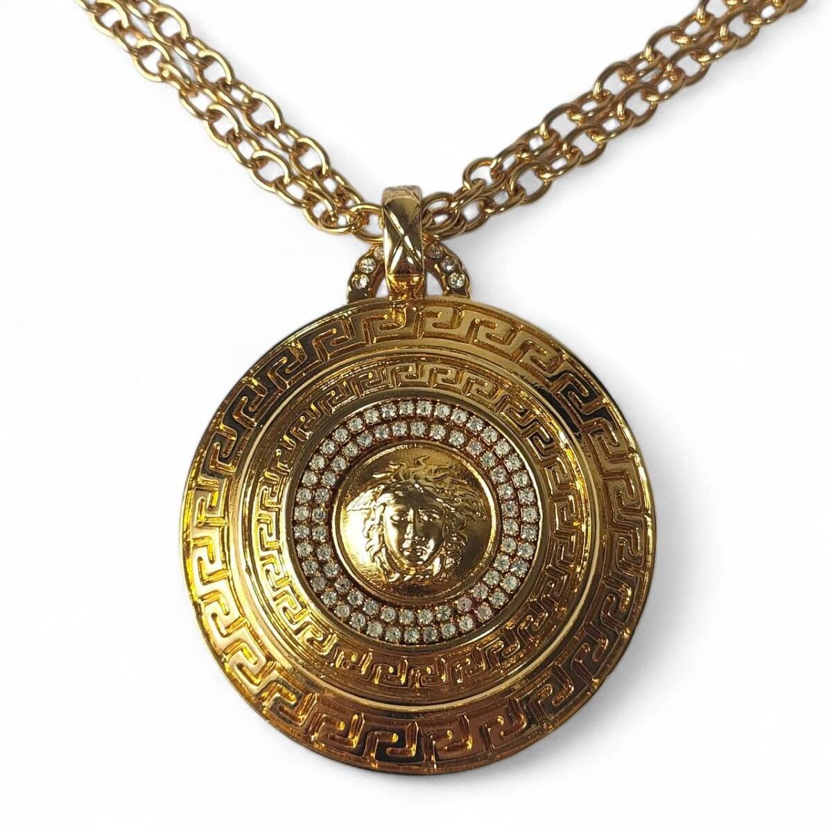 『極レア商品』 VERSACE ジャンニヴェルサーチ ヴィンテージ メデューサ アイコン グレカ ラインストーン ゴールドトーン ネックレス