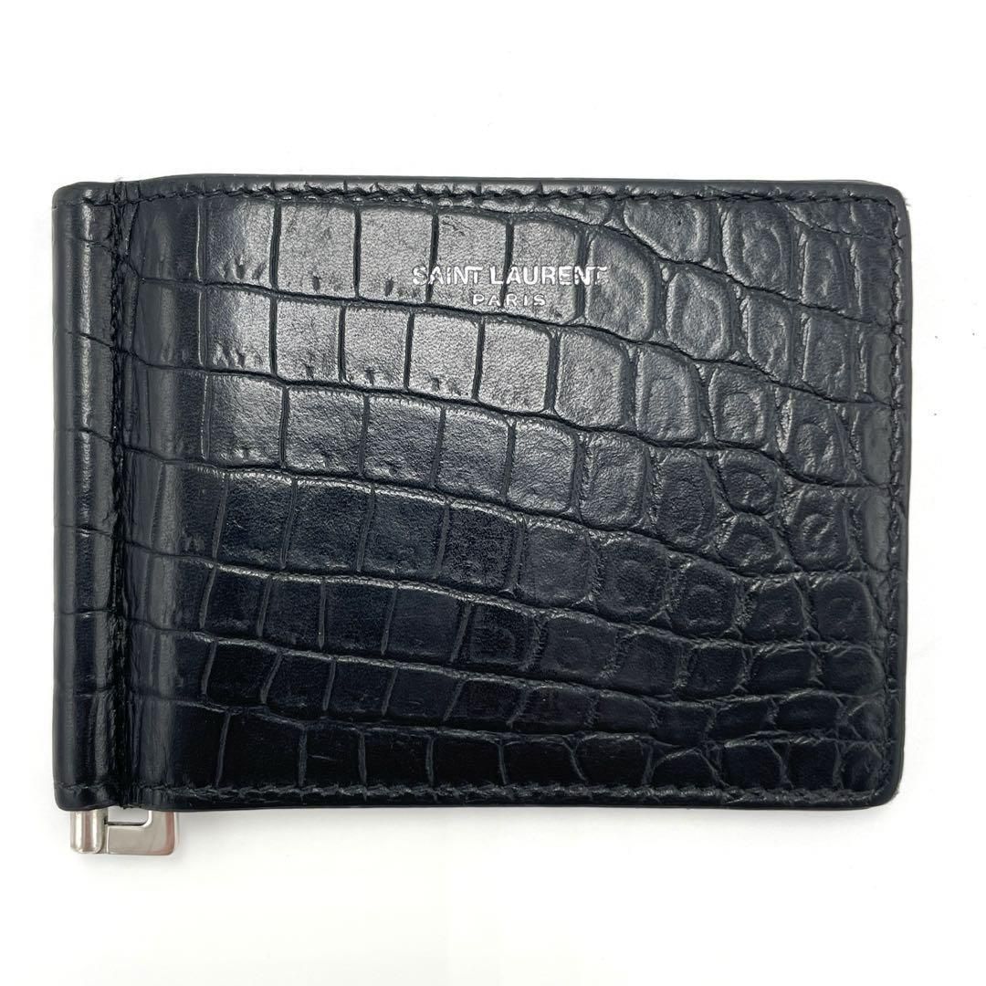 No.215 SAINTLAURENT サンローラン マネークリップ クロコ型押し ビルクリップウォレット ART378005 ブラック レザー メンズ ユニセックス
