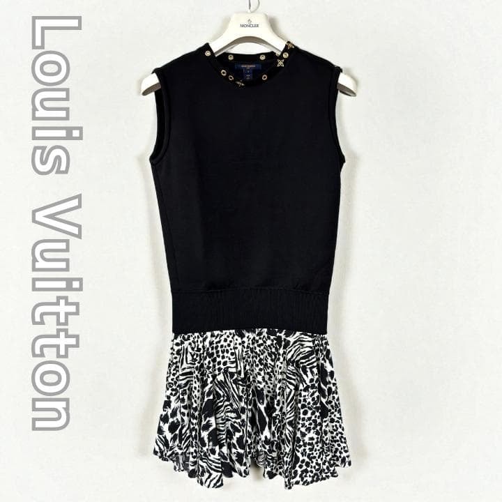 ✨新品同様✨LOUIS VUITTON ワンピース レオパード切替ロゴ ブラック 未使用に近い】【新品同様】LOUIS VUITTON ワンピース レオパード切替