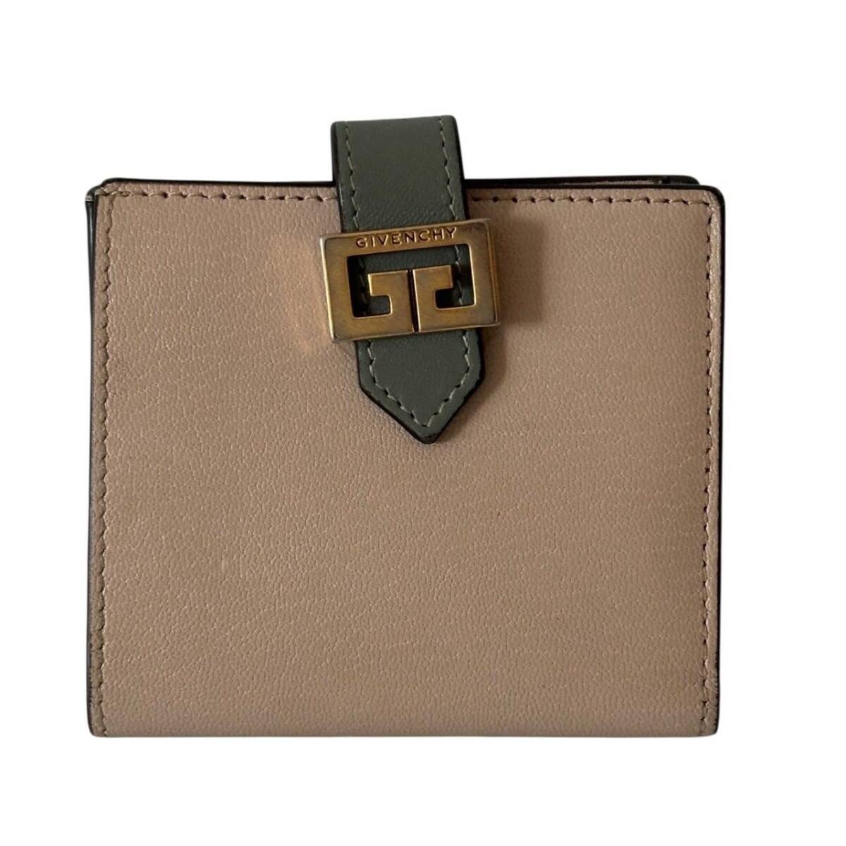 GIVENCHY ジバンシー 財布 二つ折り財布 折財布 コンパクトウォレット ミニ財布 ロゴ レザー ベージュ