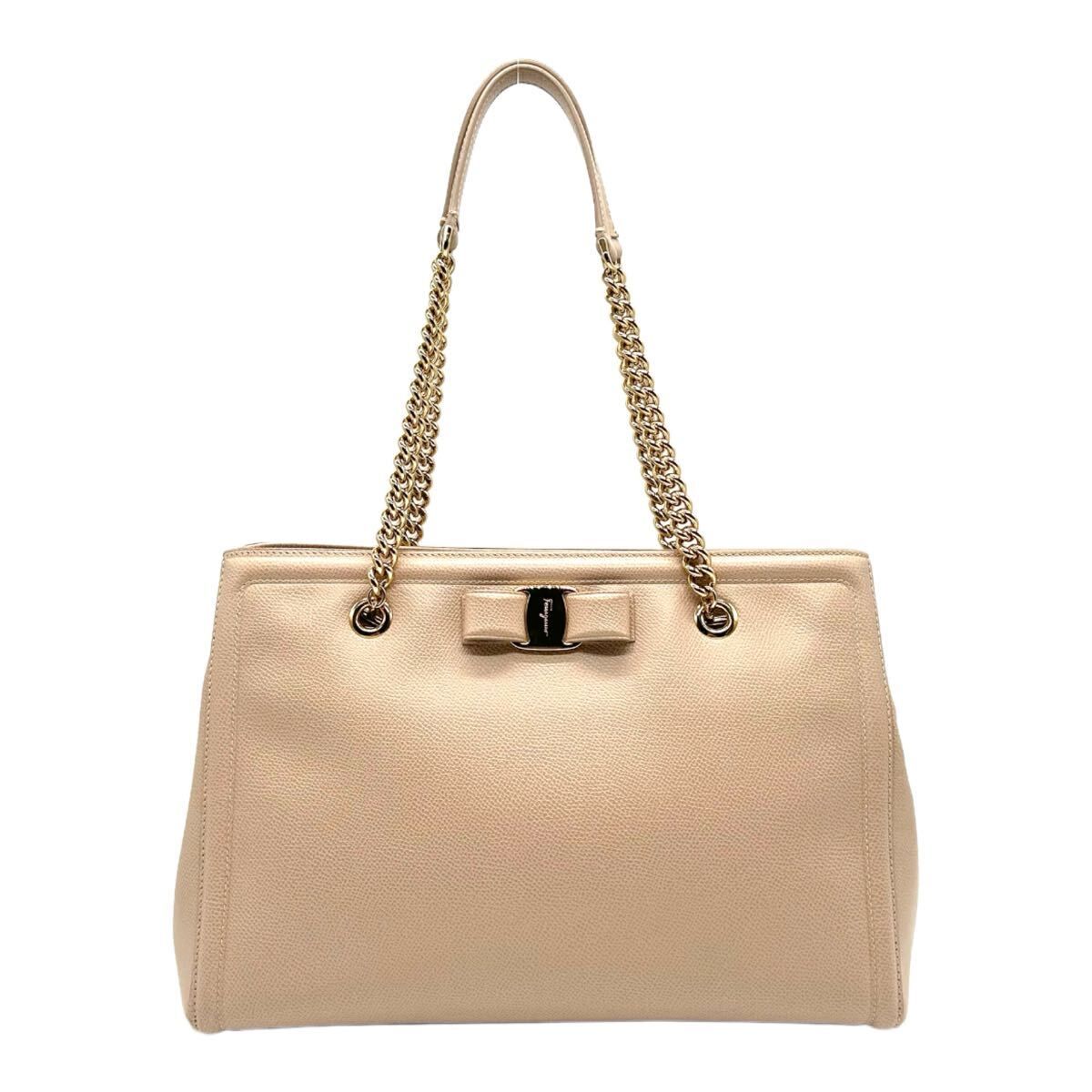 Salvatore Ferragamo サルヴァトーレ　フェラガモ ヴァラリボン　美品　チェーンショルダーバッグ　トートバッグ　トート　レザー　ピンク