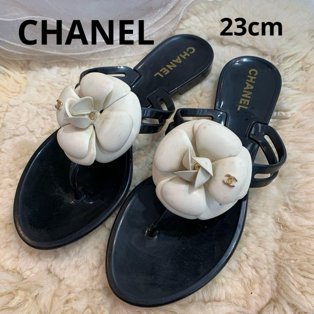 B (目立った傷や汚れなし)】CHANEL カメリア サンダル トング フラット