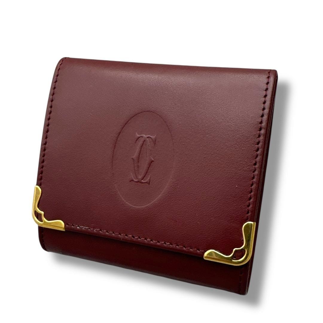 美品　カルティエ　マストライン　コインケース　ボルドー　ゴールド金具