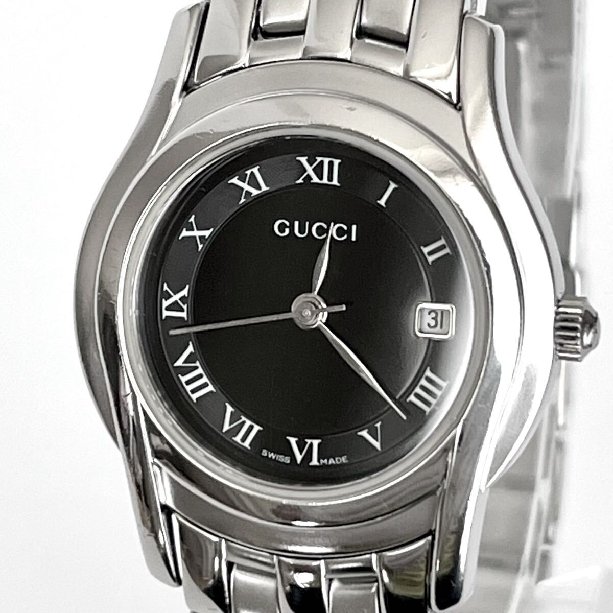【稼働】磨き済み グッチ GUCCI 5500L レディース 腕時計 美品 電池新品 ブラック文字盤 s2193