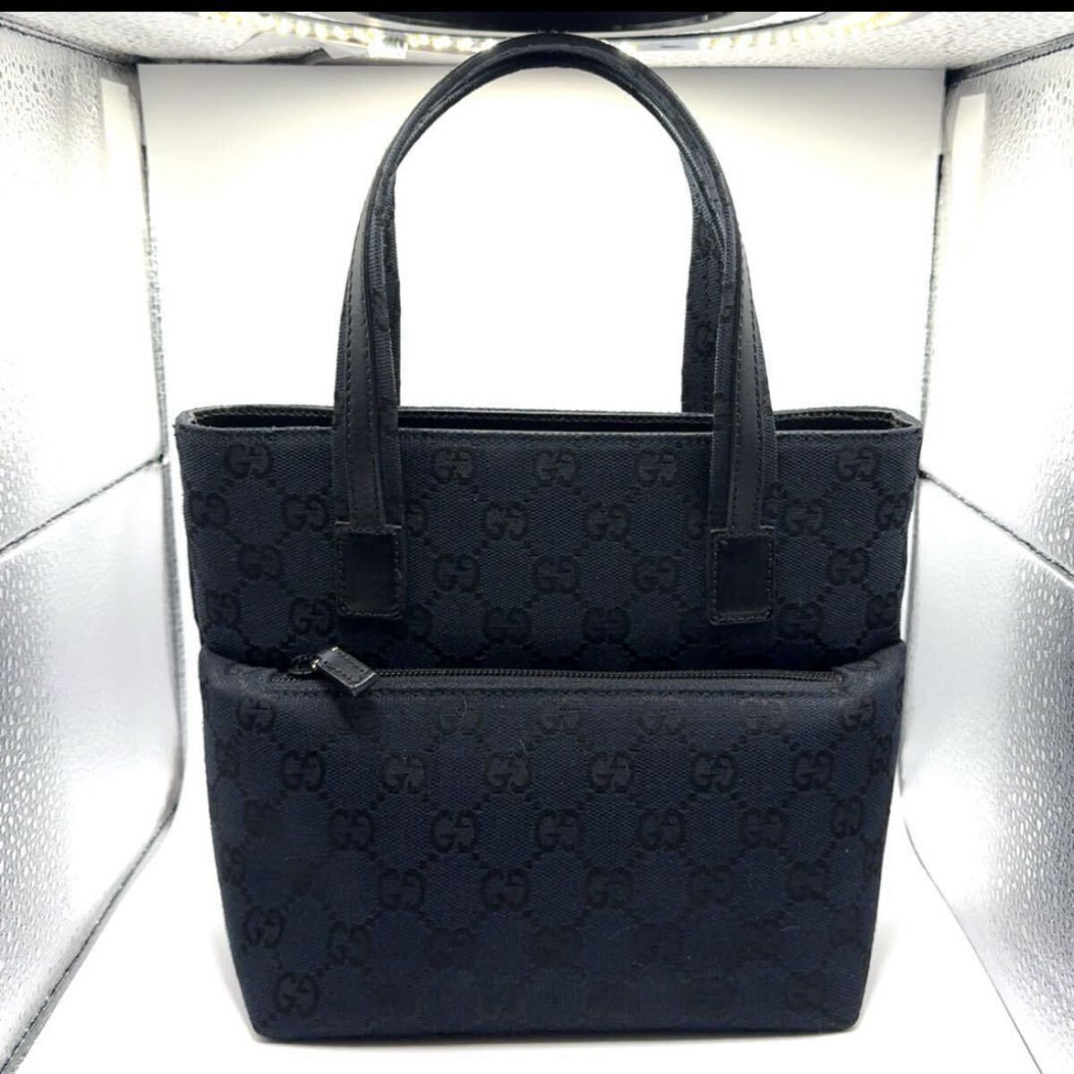 GUCCI ブラック GGパターン 超美品 ハンドバッグ GGキャンバス ブラック