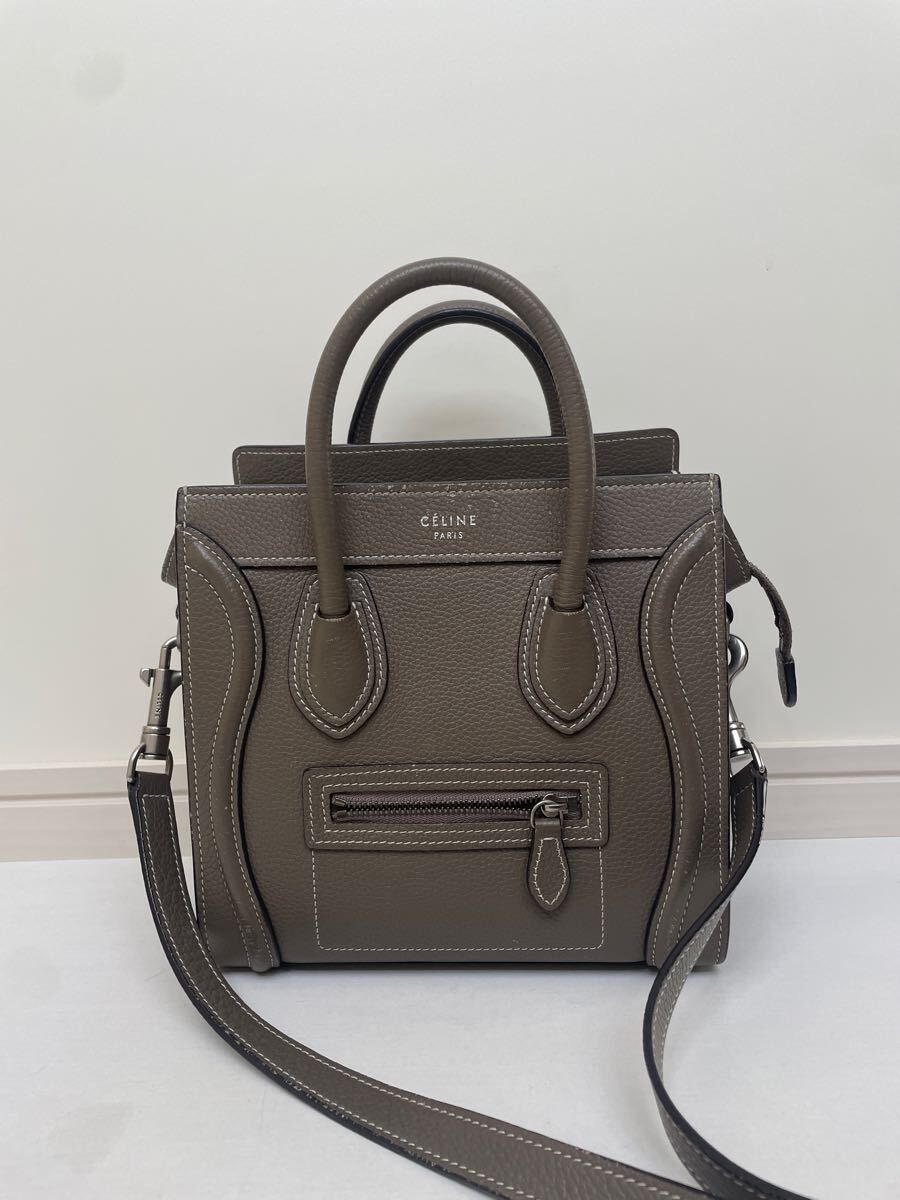 【セリーヌ】ラゲージ　ナノ　ショッパー　ショルダーバッグ　スリ　CELINE グレー　celine ハンドバッグ　フィービー期　灰色　旧ロゴ