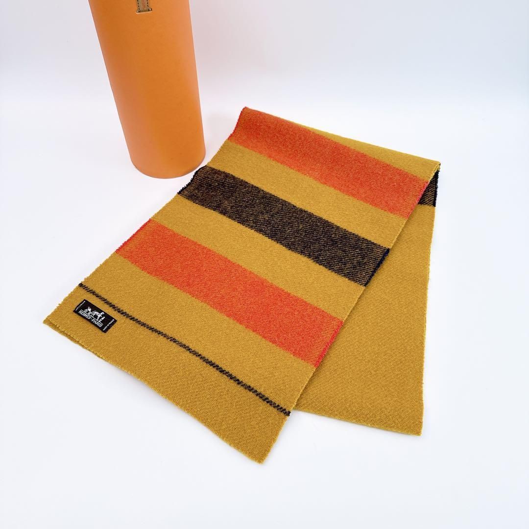 HERMES エルメス ロカバール ウールマフラー ストール 箱付き 極美品 マスタード オレンジ