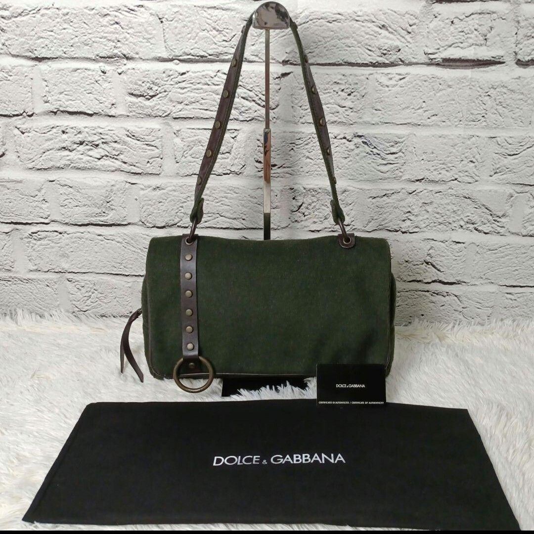 希少■DOLCE & GABBANAワンショルダー バッグスエード　フェルト地　ダークグリーン保存袋　ギャランティカード付