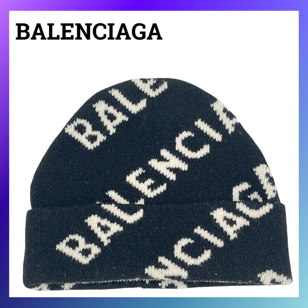 BALENCIAGA バレンシアガ ウール ロゴ ニットキャップ ユニセックス ブラック 黒