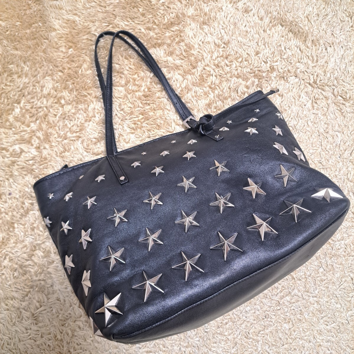 訳あり　JIMMY CHOO　ジミーチュウ　トートバッグ　スタッズ　レザー　肩掛け　本革　黒　ブラック