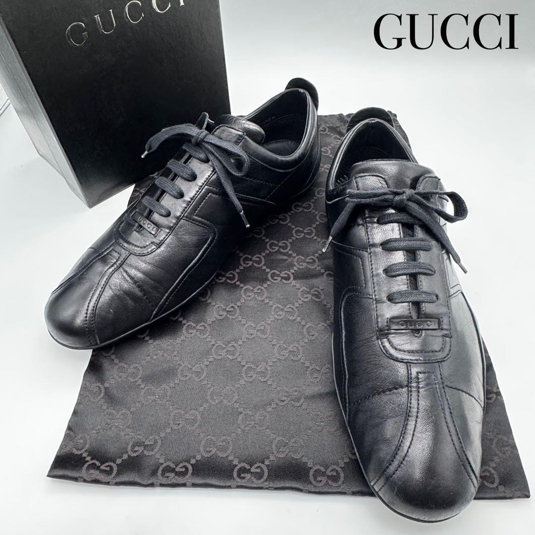 GUCCI グッチ レザー シューズ スニーカー 表記サイズ 9 1/2 約28㎝相当 黒 ビジネス ビジカジ メンズ イタリア