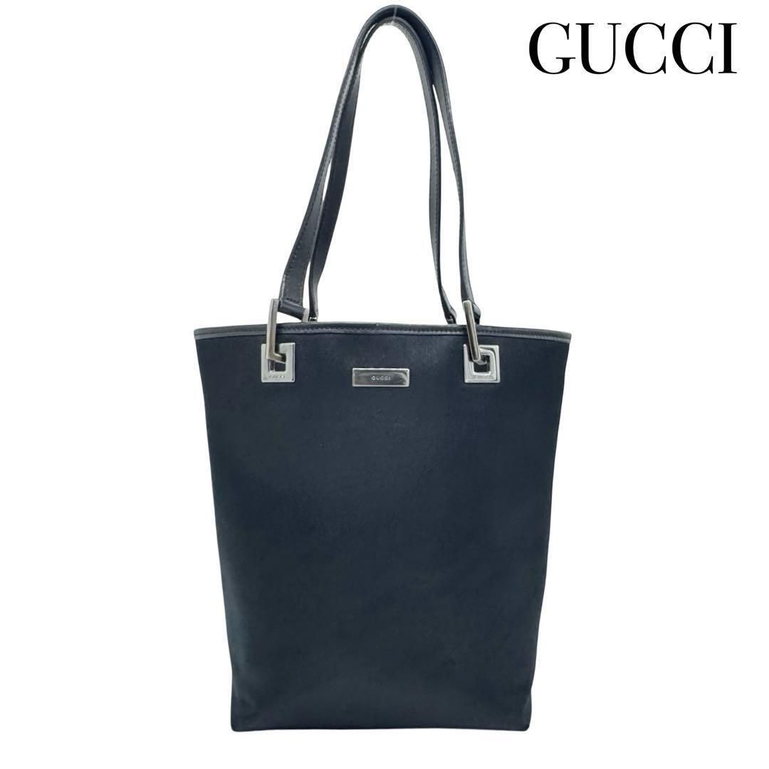 GUCCI グッチ ネオプレーン×レザー トートバッグ ハンドバッグ ブラック シルバー 肩掛け 軽い 軽量 レディース