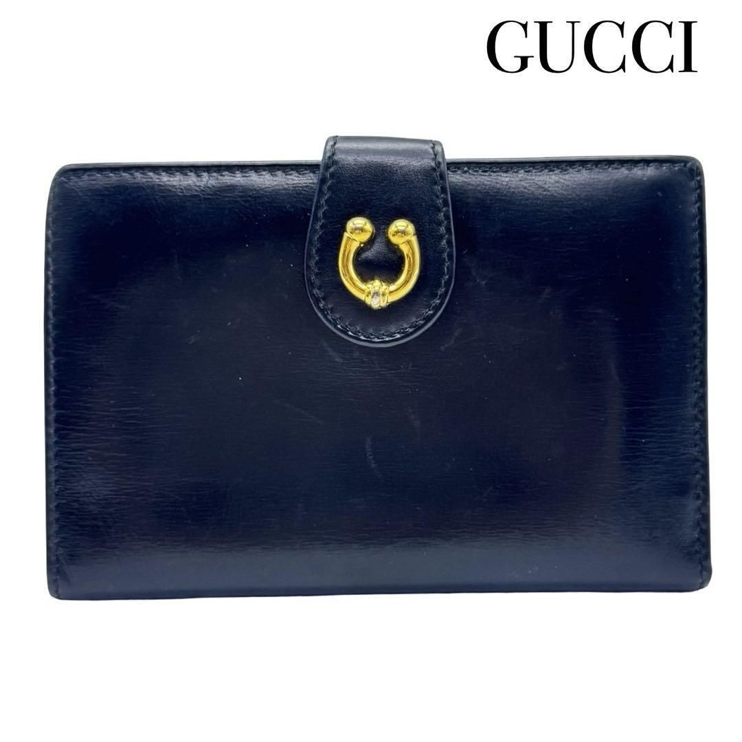 GUCCI グッチ 035 2149 1687 がま口 二つ折り 小銭入れ カード入れ 財布 レザー ヴィンテージ レディース ブラック レッド ゴールド