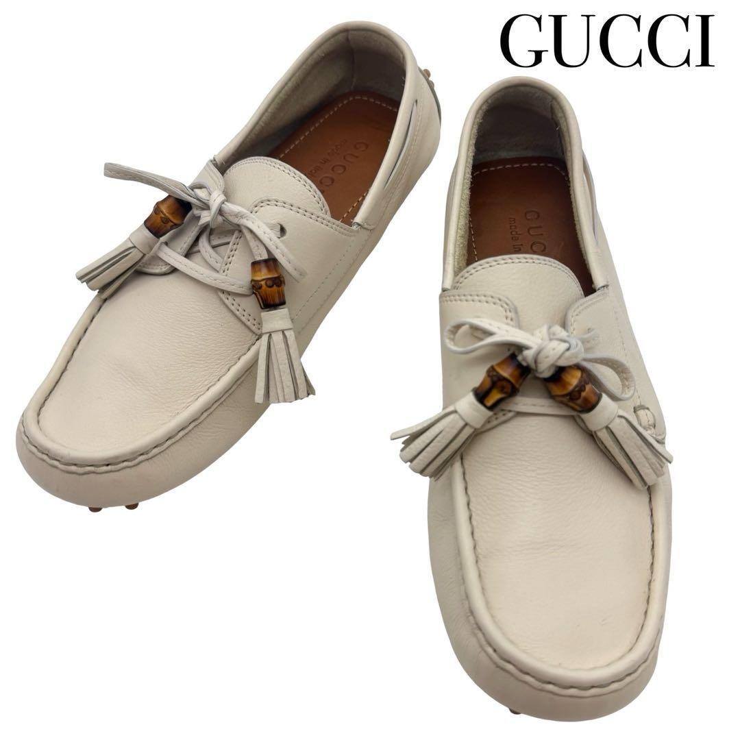 未使用■GUCCI【26.0】ドライビングシューズ タッセル バンブー 本革 未使用□GUCCI【26.0】ドライビングシューズ タッセル バンブー 本革