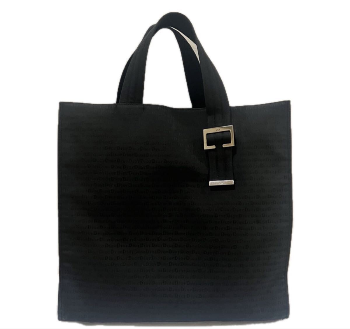 美品 Christian Dior クリスチャン ディオール DIOR HOMME ディオール オム ロゴ ジャガード トートバッグ キャンバス レザー ブラック 黒