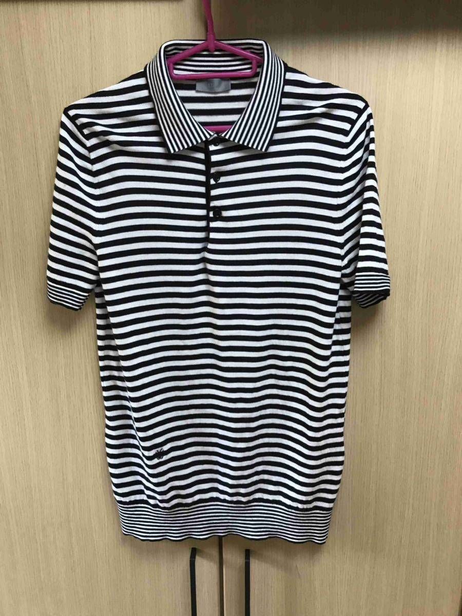 【美品】Dior 18ss BEE刺繍入り ボーダー ニットポロシャツ S 目立った傷や汚れなし】正規 18SS Dior Homme ディオールオム