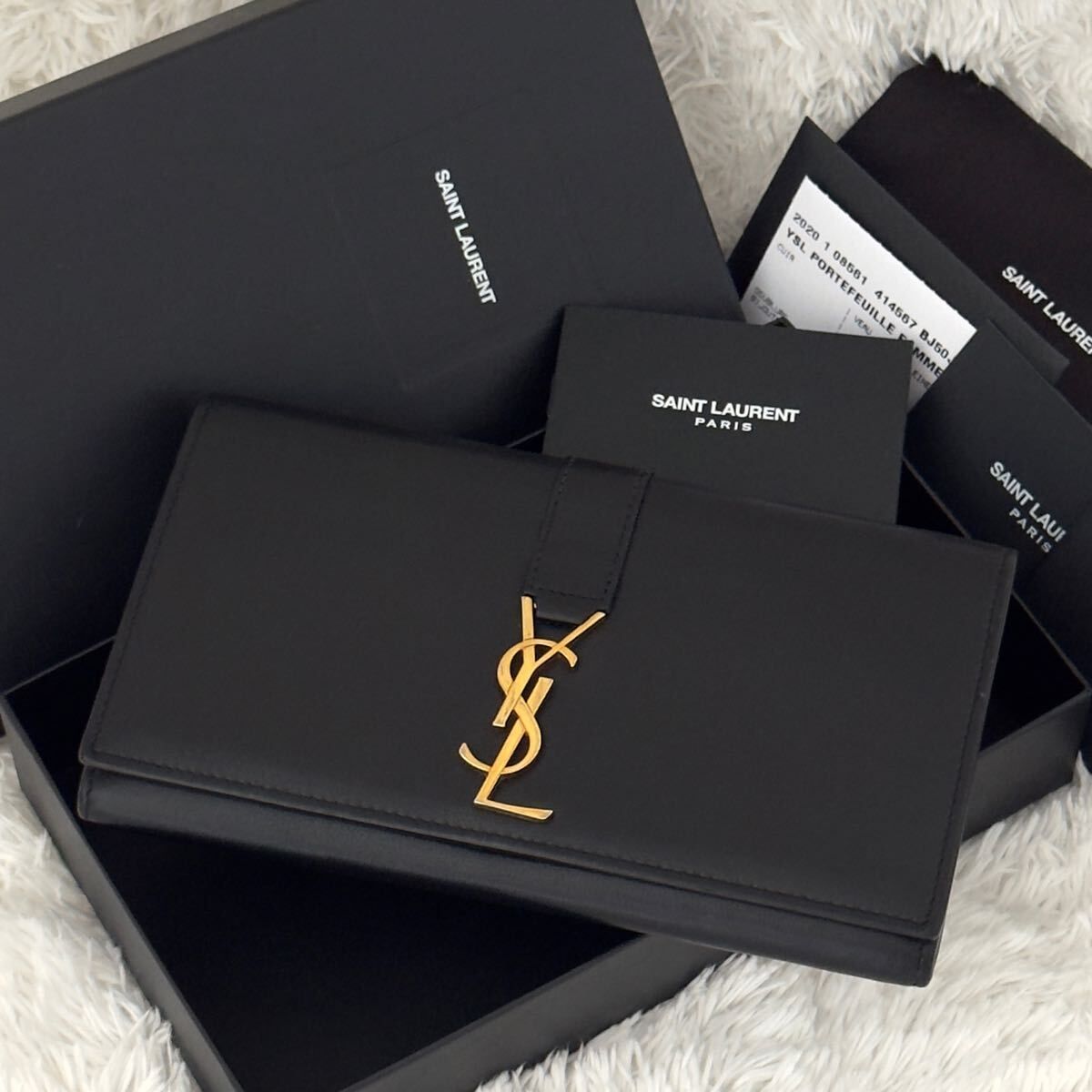 ☆美品☆現行 サンローランSaint Laurent カランドラ 長財布 ブラック ゴールド金具 