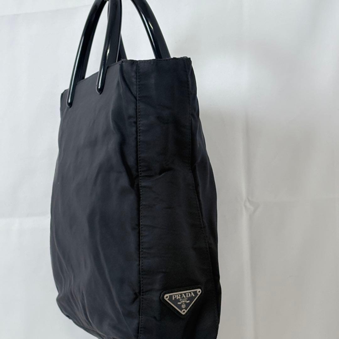 PRADAナイロンハンドバッグ黒プラアーチハンドル 三角側面ロゴイタリア製