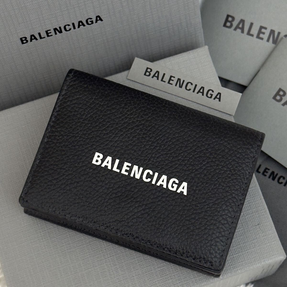 ☆極上美品☆BALENCIAGA バレンシアガ キャッシュ ミニウォレット 財布 レザー 三つ折り財布 ブラック 黒