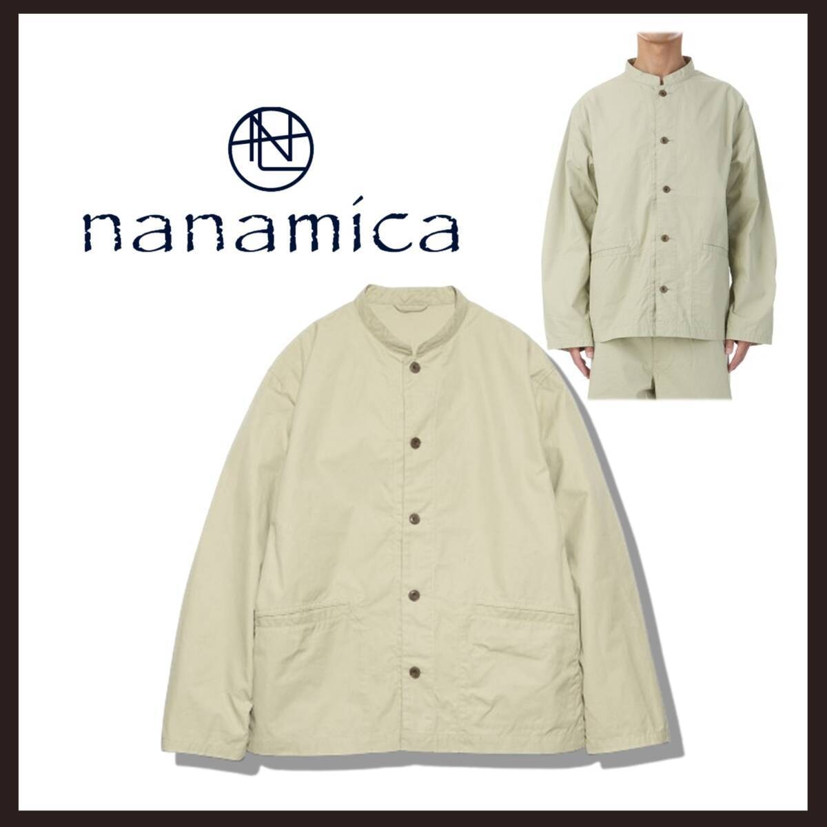 ●○新品 未使用 ナナミカ バンドカラーシャツジャケット カーキ L【nanamica】スタンドカラー ノーカラージャケット○●