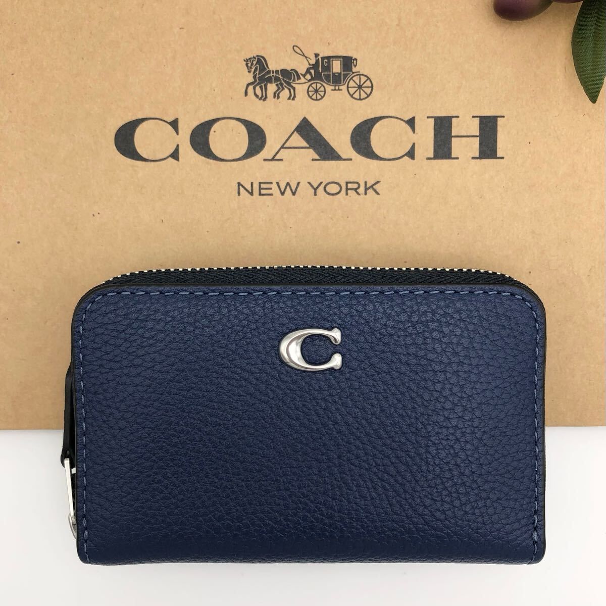COACH ★大人気★ エッセンシャル スモールジップ アラウンド カードケース ディープブルー CR551 LHSMU 新品