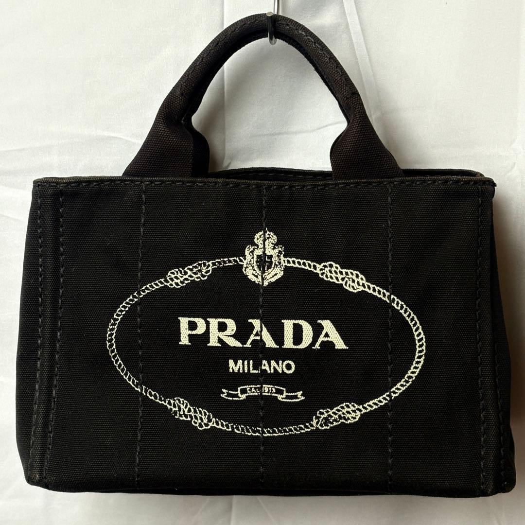極美品PRADAカナパ トートバッグ 三角プレートキャンバス黒かわいい