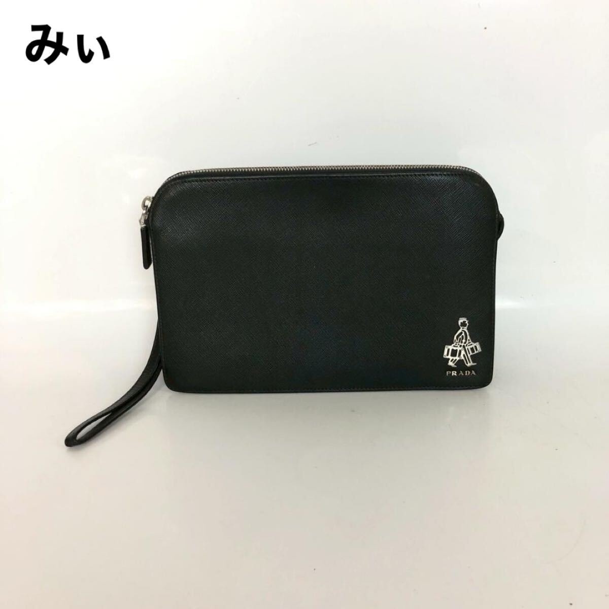 PRADA プラダ クラッチ サフィアーノ レザー ブラック レディース ブランド ユニセックス セカンドバッグ 本革 黒 NERO シルバー金具