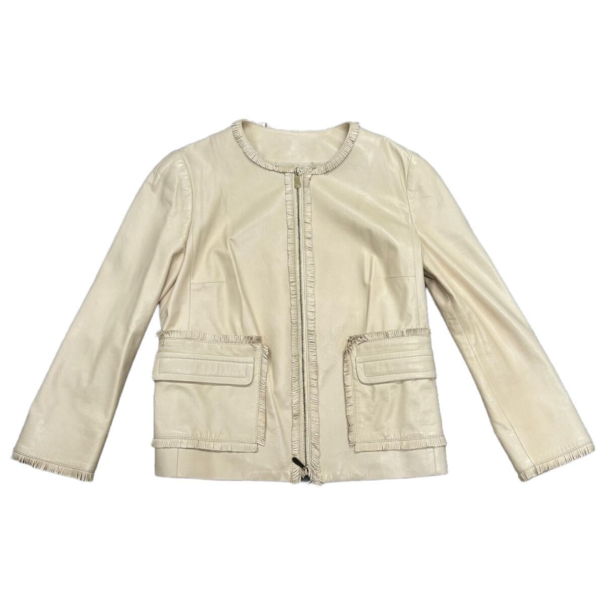 Christian Dior クリスチャンディオール　ラム　レザー　ジャケット　38　レディース　ベージュ　長袖　アウター