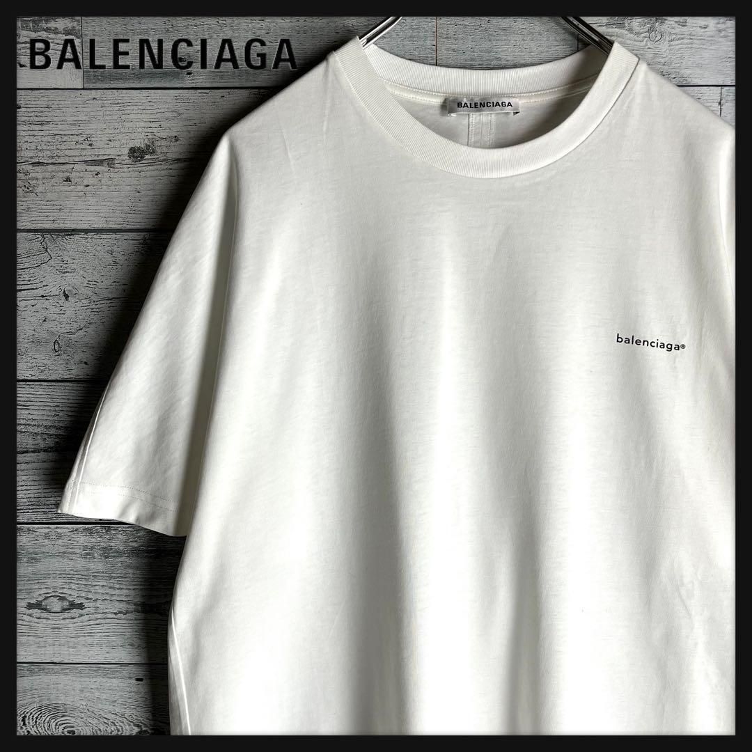 【人気デザイン】バレンシアガ☆ ワンポイントロゴ入り Tシャツ　ホワイト