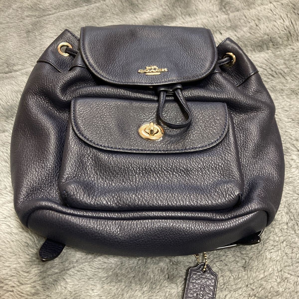 COACH ネイビー レザー バックパック