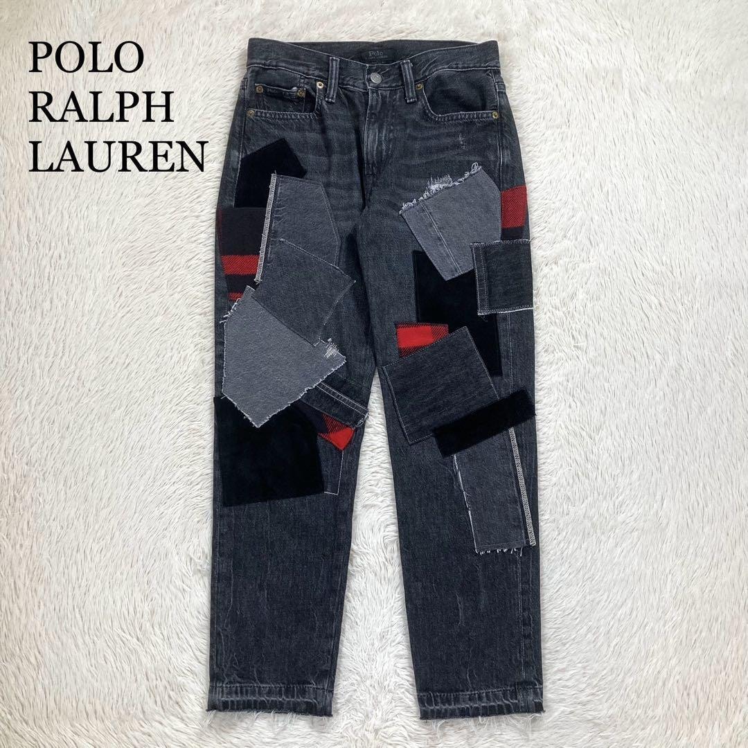 極美品 POLO RALPH LAUREN ポロラルフローレン パッチワーク クロップドデニム ブラック ジーンズ ユニセックス