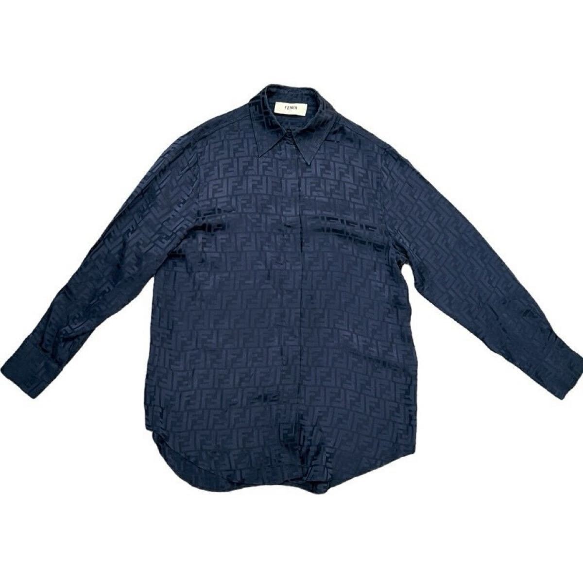 FENDITシャツ 873番 FENDI (フェンディ) ロゴ 無地 ジップポケット 長袖 シャツ