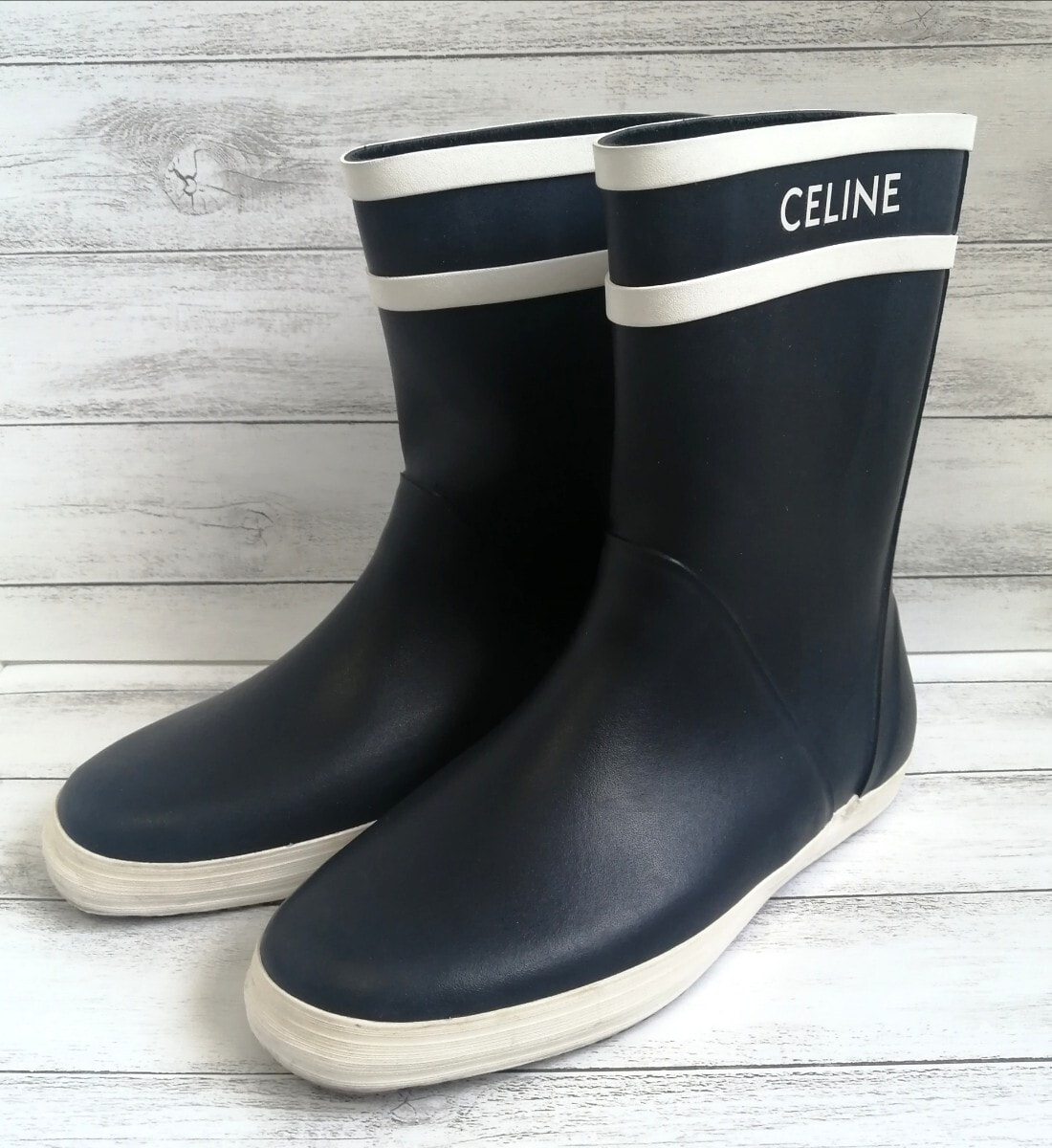 セリーヌ レインブーツ シューズ エディ期 ラバー ブラック CELINE シューズ 39 25～25.5cm ロゴ 長靴 黒 雨具 雪