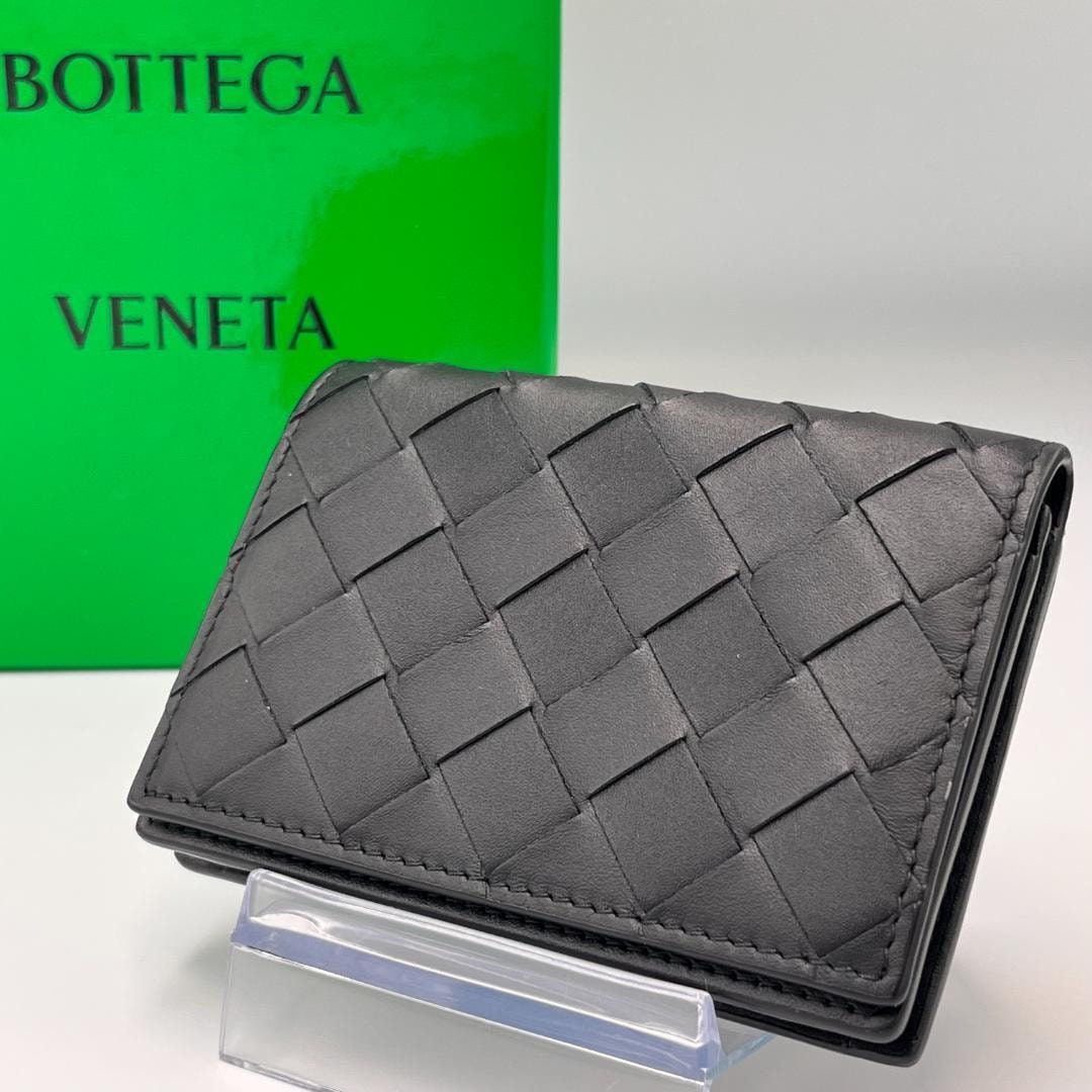 美品★BOTTEGA VENETA ボッテガヴェネタ 名刺入 イントレチャート ビジネスカードケース 黒