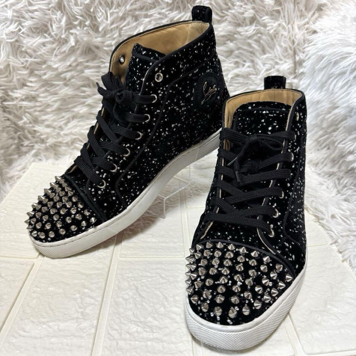 Christian Louboutin クリスチャンルブタン ハイカットスニーカー ベロア ブラック 41.5 26.5㎝ メンズシューズ