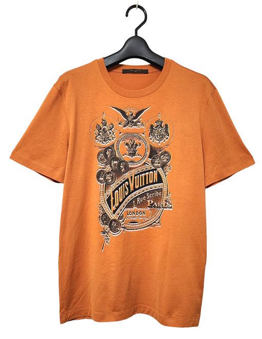★ルイ・ヴィトンLOUIS VUITTON メンズ 紋章・コインプリント Tシャツ ビターオレンジ S 美品