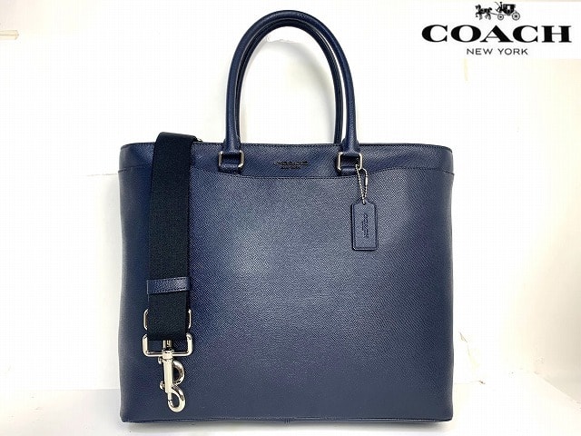 新品同様★送料無料★ コーチ メンズ COACH ベケット レザー 2Way ショルダーバッグ トートバッグ ネイビー ビジネストート