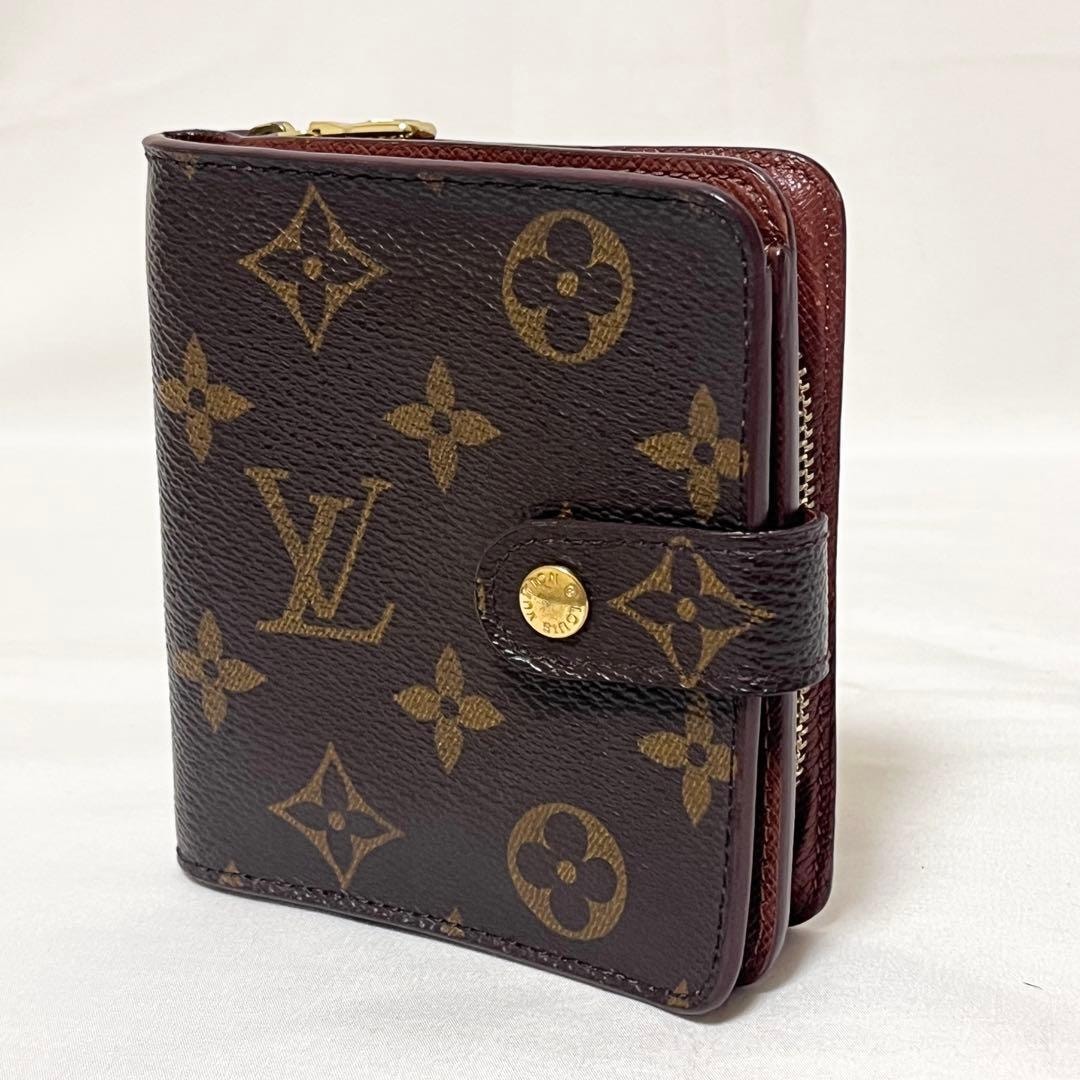 Louis Vuitton ルイヴィトン コンパクトジップ 二つ折り財布 コンパクトウォレット モノグラム M61667 ベタなし 良品